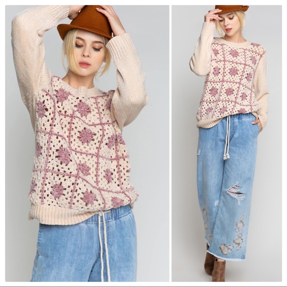 POL Crochet Granny Squares Chenille Sweater - Picture 3 of 7